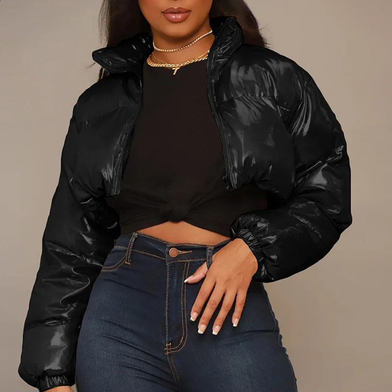 Bubble Puffer Coats Crop Pink Jacket Casual Thick Warm Down Cropped Coat Women Y2K Clothes Streetwear Winter Jakcets 240914