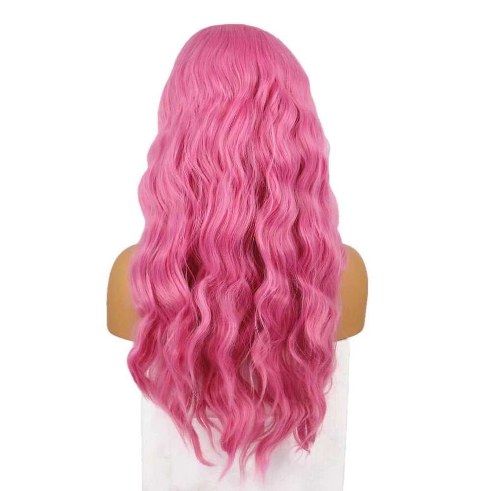 AIMEYA Pink Long Body Wave Lace Front Wigs Heat Resistant Synthetic Hair Daily Use Cosplay Wig