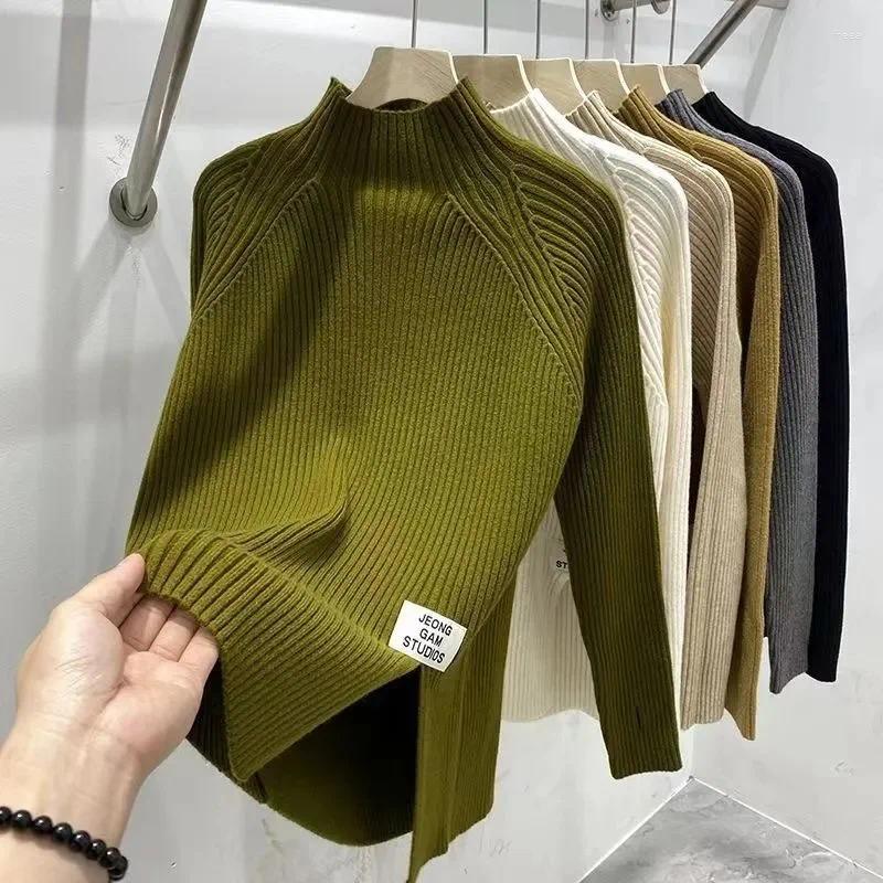 Women's Sweaters 2024 Women Solid Half High Collar Cashmere Sweater Autumn Winter Loose Plus-Size Knitted Wool Casual Bottoming Shirt