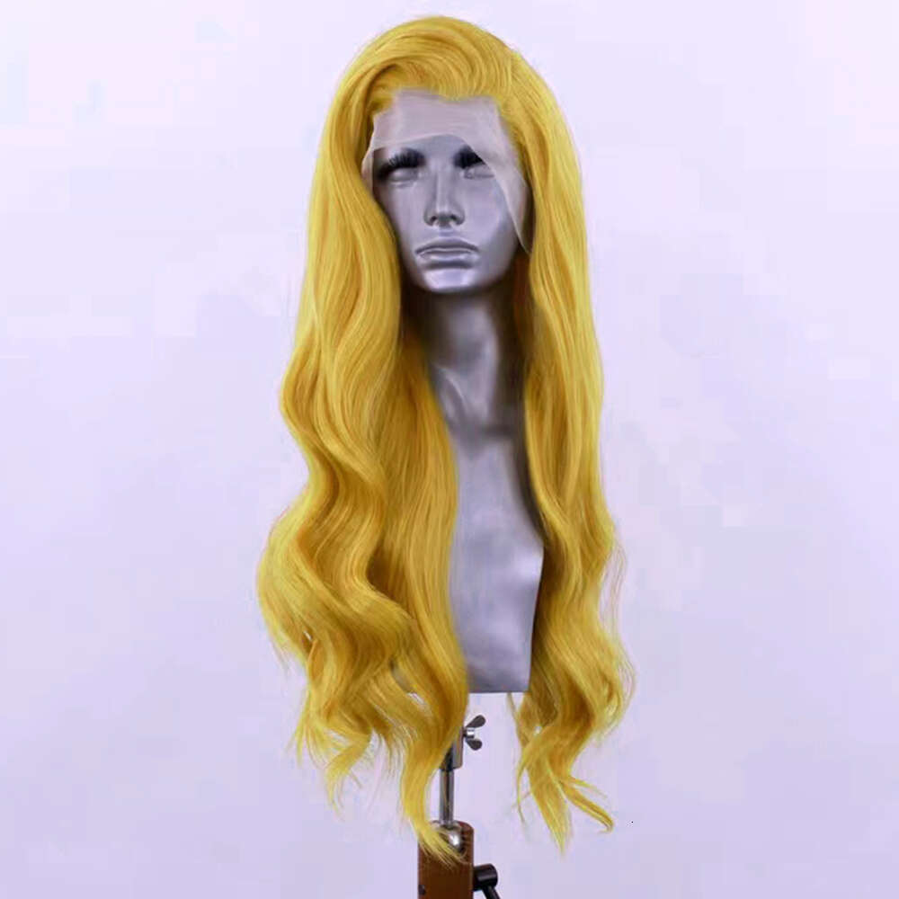 AIMEYA Yellow Lace Front For Women Girls Long Natural Wave Synthetic Wig Soft Heat Resistant Hair Daily Use Cosplay Wigs
