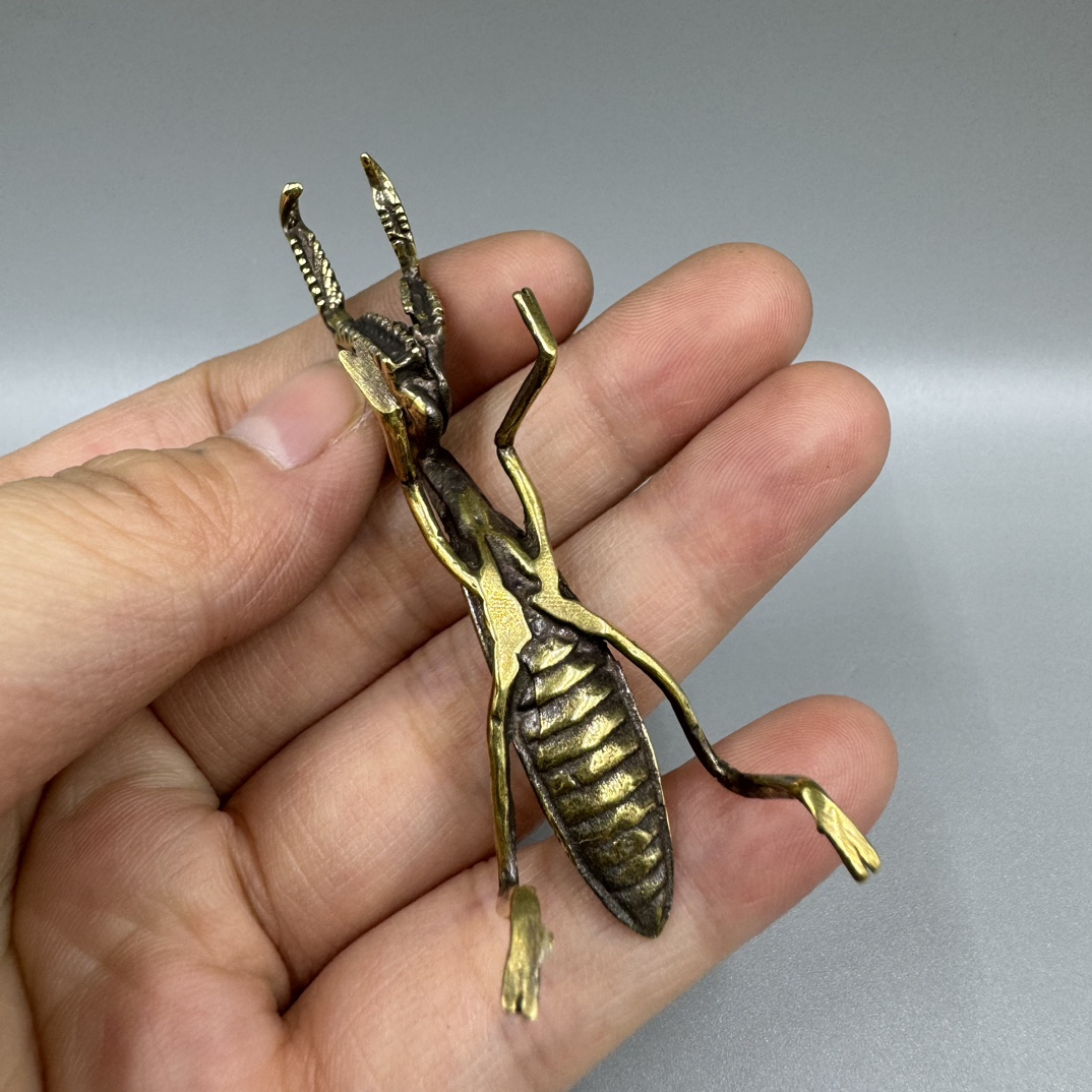 Collectible Mantis Decorative Statue Solid Copper Handwork Antique Brass Mantis Figurine Statue Animal Figurines Toys Home Desktop Decoration