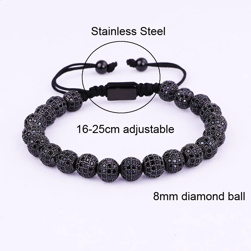 Hip Hop Iced Out Jewelry CZ Micro Pave Ball Beads Woven Custom Bracelet For Women Men 240910