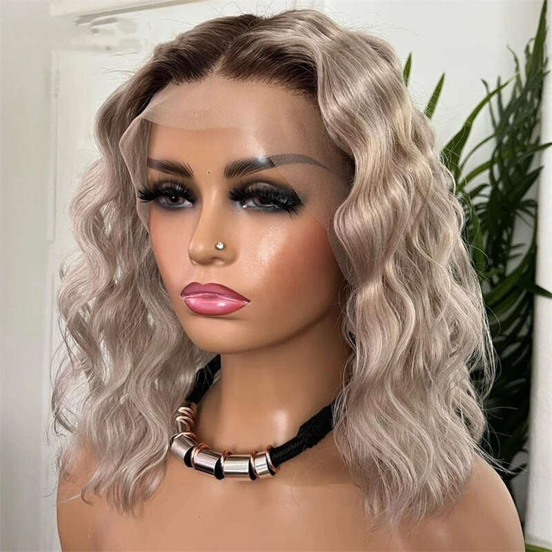 Short Grey Blonde Synthetic For Women Ombre Platinum Bob Cosplay Lolita Wavy Wig High Temperature Hair HD Wigs