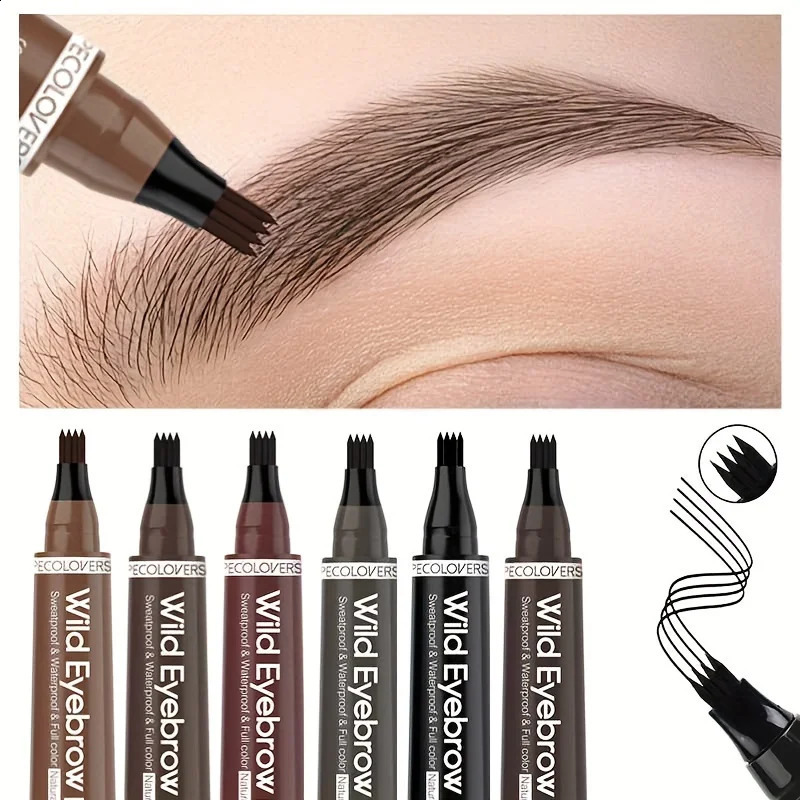 6 Colors 1pc Eyebrow Pen Waterproof 4 Split Tip Eyebrows Pen Eyebrow Tattoo Pen Waterproof Liquid Black Eyebrow Makeup Pencil 240914
