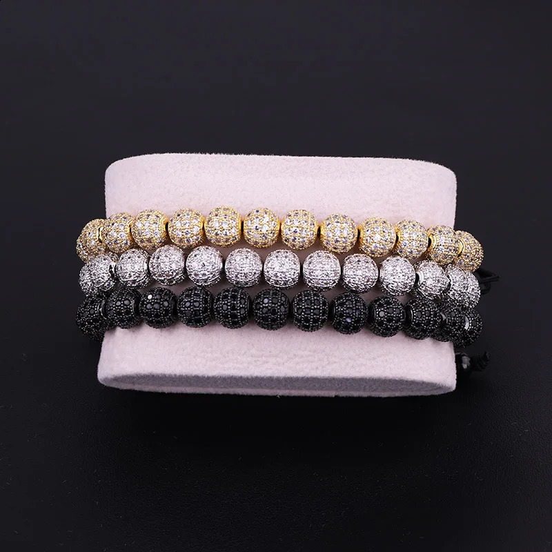 Hip Hop Iced Out Jewelry CZ Micro Pave Ball Beads Woven Custom Bracelet For Women Men 240910