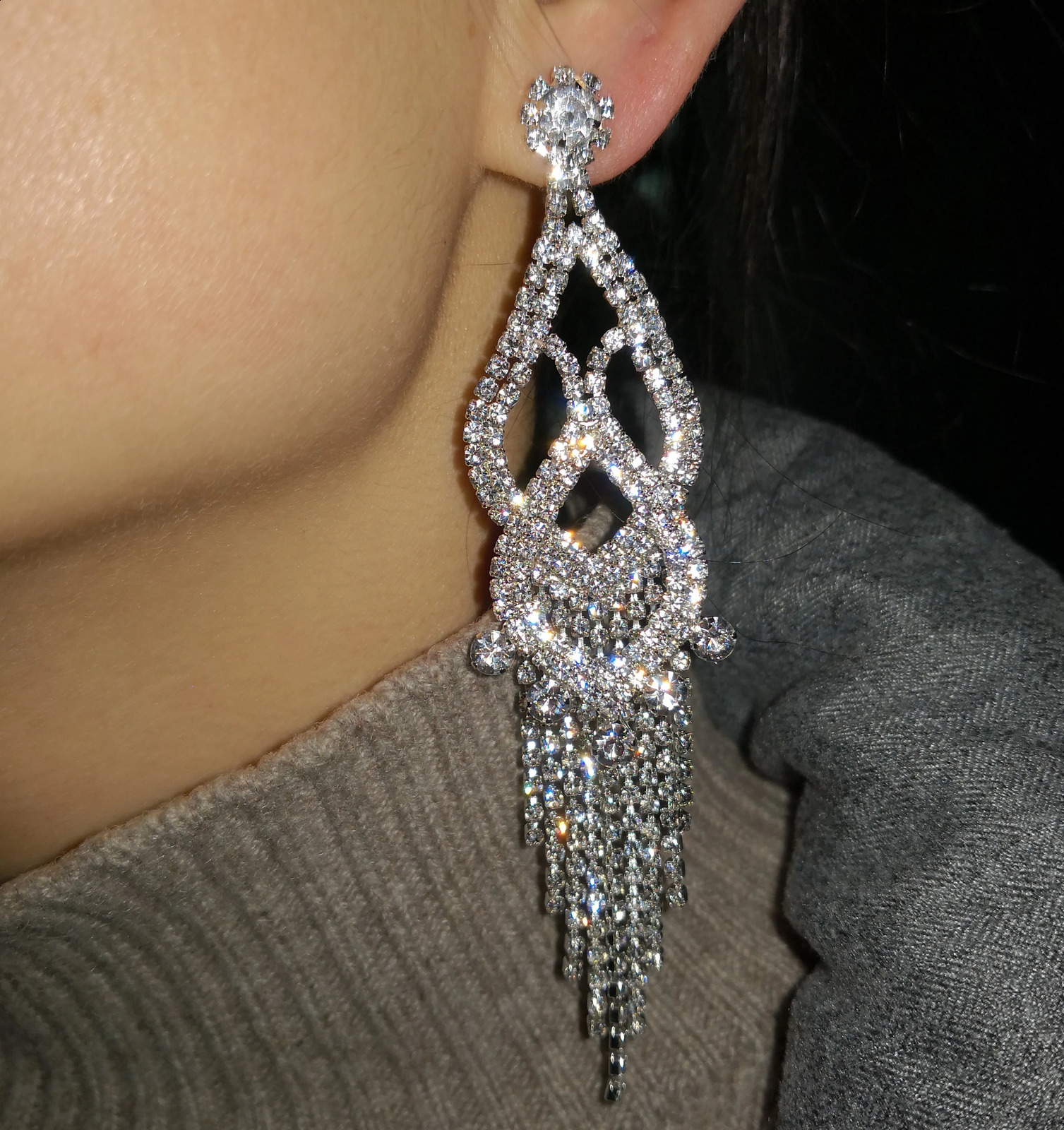 Long Chandelier Tassel Dangle Earrings Women Party Wedding Jewelry Sparkling Clear Crystal Rhinestone Dangling Earring 240914