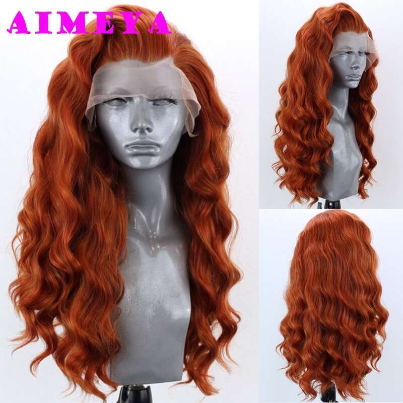 AIMEYA Ginger Orange Long Body Wave Synthetic Front Natural Haire Heat Resistant Daily Wear Cosplay Lace Wig