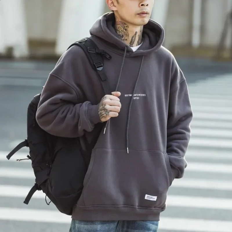 Sweatshirt for Men Hooded 90s Vintage Fleeced Male Clothes Hoodies Aesthetic S Novelty and Sweat Shirt No Simple 240906