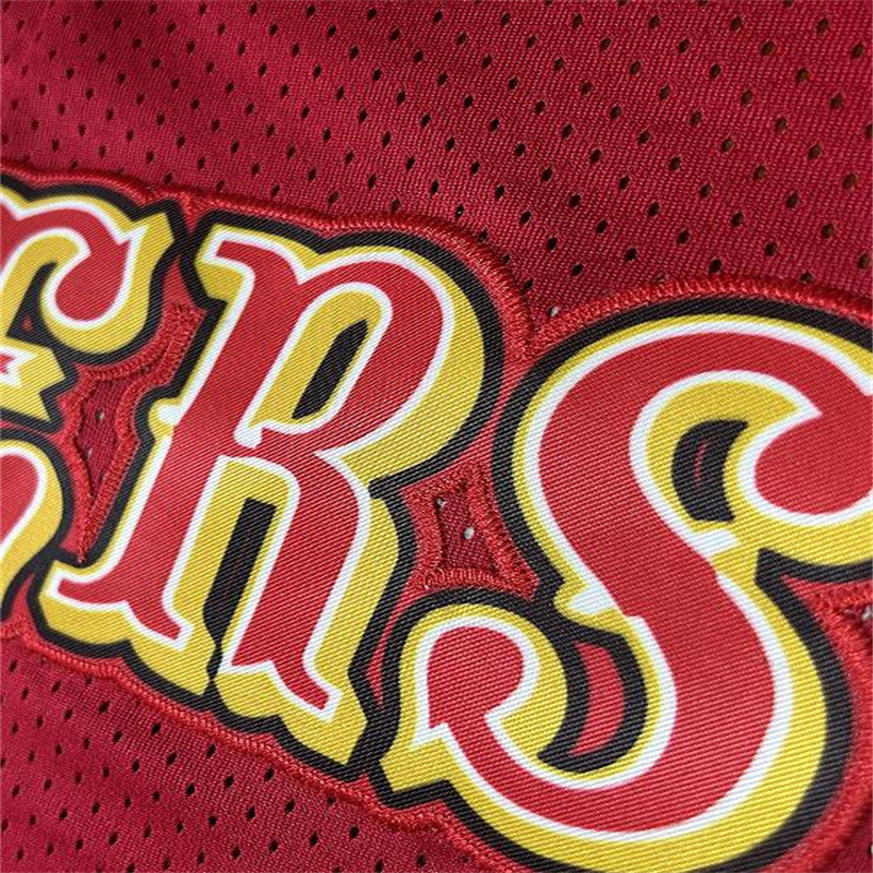 Men's Red Basketball Shorts with Pockets Retro Ninerses 16 Mesh Embroidered Sport Shorts Fans Casual Athletic Shorts Hip street sports casual pan