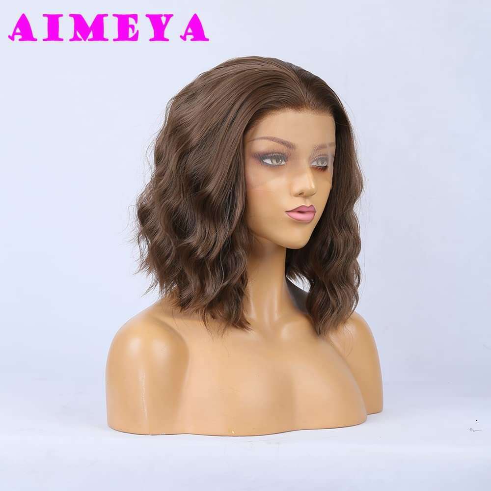 AIMEYA Brown Short For Women Natural Wave Synthetic Lace Front Free Part Heat Resistant Hair Daily Use Cosplay Wig