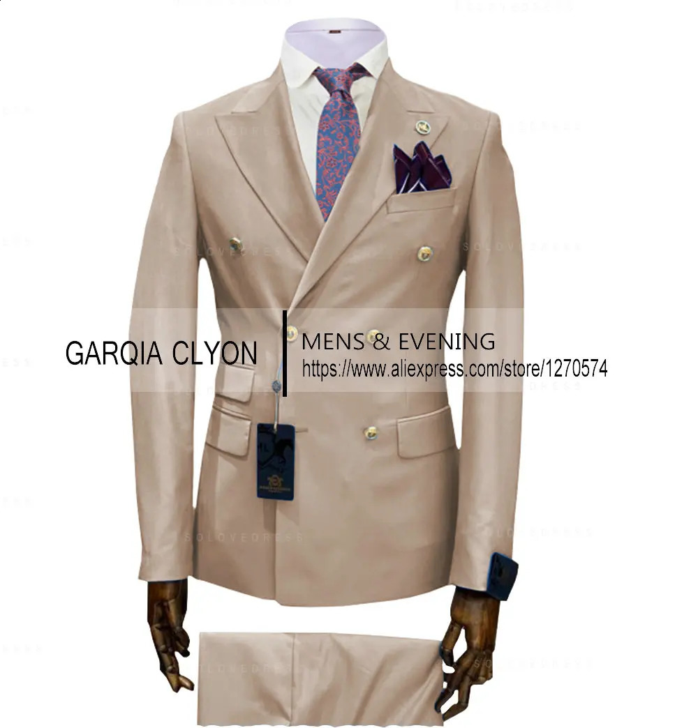 Light Blue Double Breasted Men Suits Slim Fit Wedding Tuxedos Two Pieces Man Groom Business Party Prom Costume BlazerPants 240914