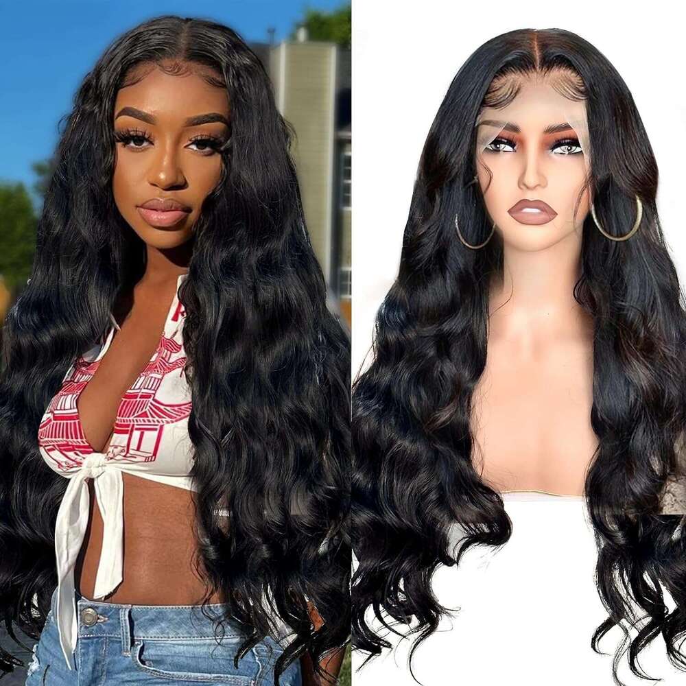 AIMEYA 13X6 Front With Baby Black Long Body Wave Lace Wig Heat Resistant Synthetic Hair Daily Use Natural Looking
