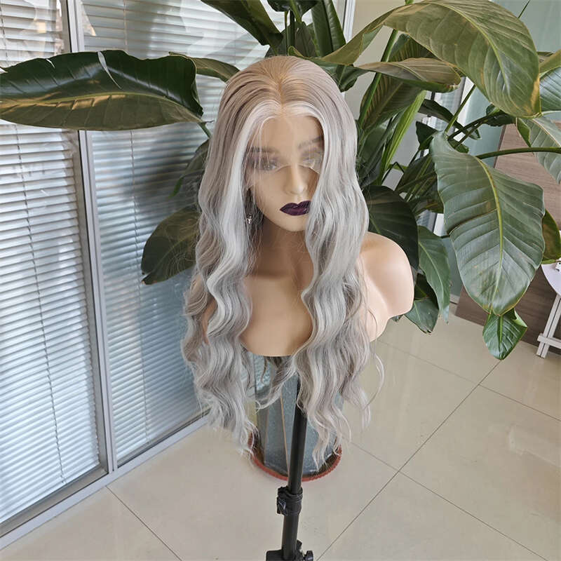 Plucked Lace Front Ash Ombre White Blonde 180 Density Haire Soft Wigs For Women Synthetic Hair Wig