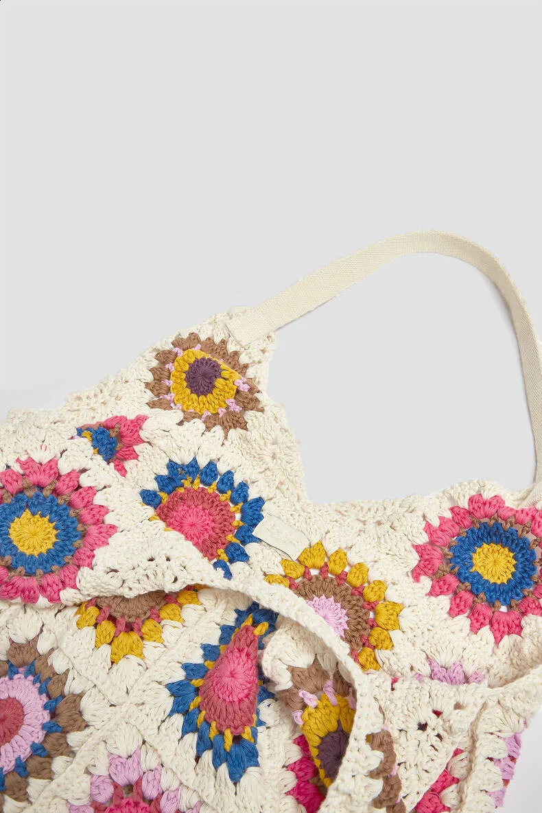 ner weaves crocheted shoulder bag for womens casual ethnic style large capacity summer beach flower bucket Purse 240913