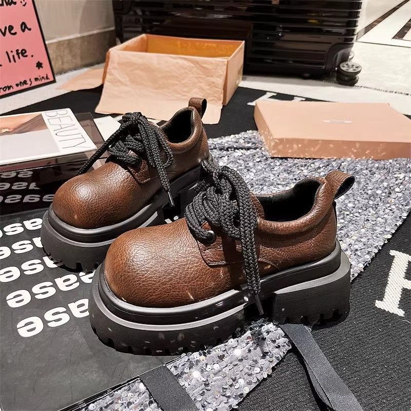 British Versatile Lace Up Big Toe Small Leather Low Top Single College Style Women's Shoes