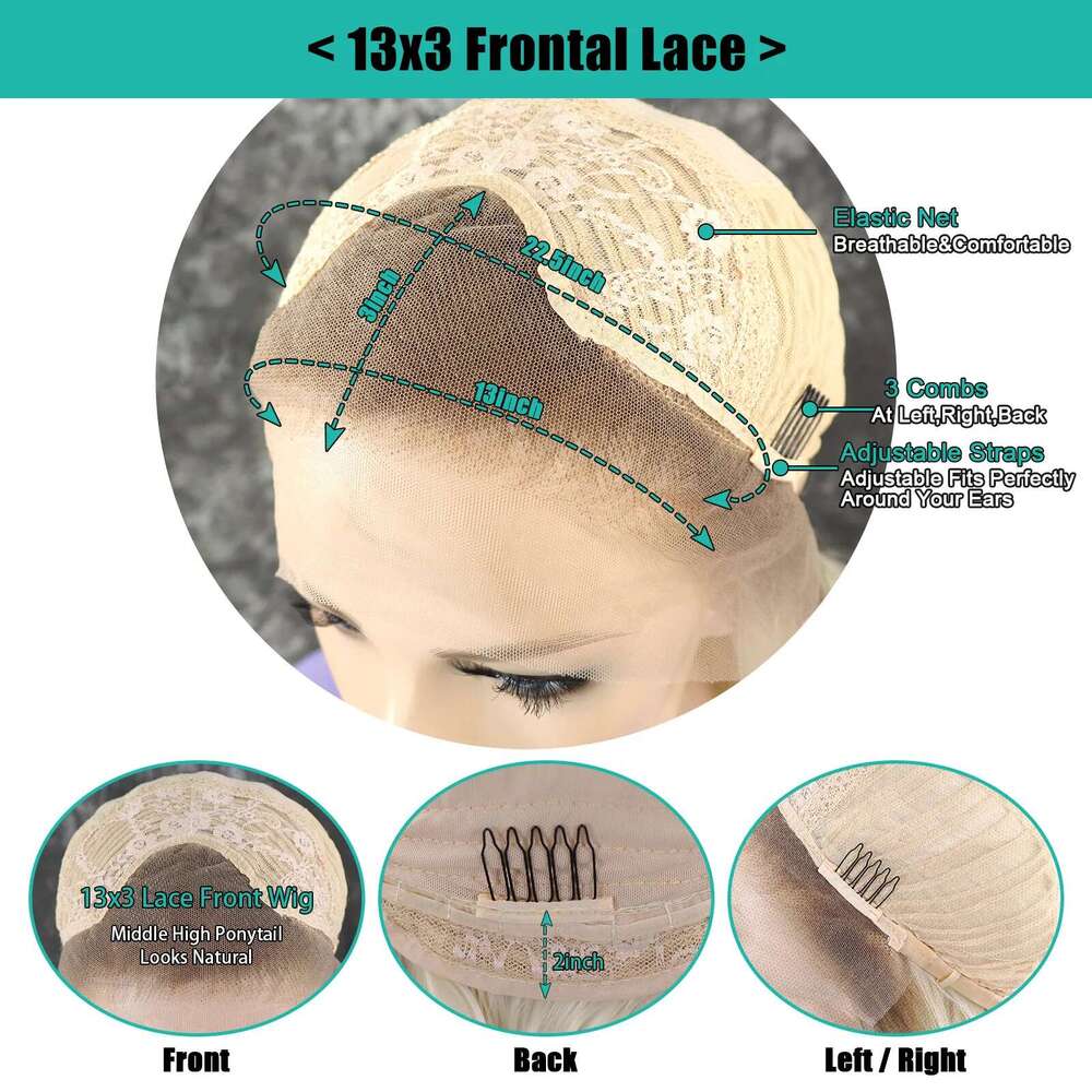Ombre Blonde Deep Wave Bob Synthetic Lace Front Wigs Short Water Wavy Dark Roots 613 Colored Cosplay Glueless Wig 16Inches