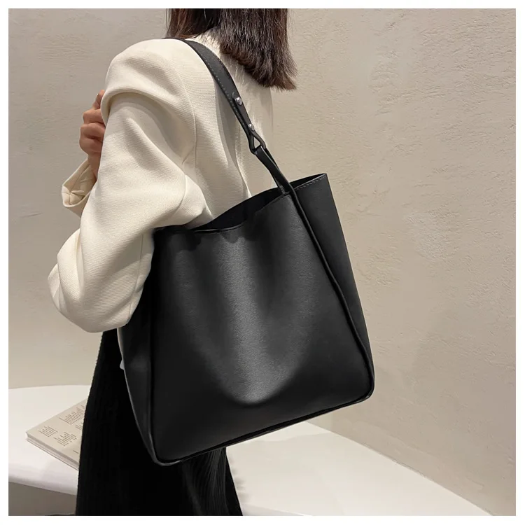 New Casual Women Shoulder Bag PU Leather Tote Handbag Female Shopping Bags Soft Leather Lady Purse Bags High Capacity Totes