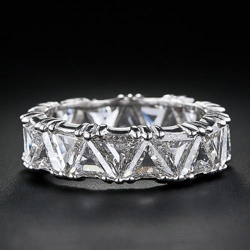 Sterg Sier Triangle Cubic Zirconia Eternity Engagement Ring: Radiant Sparkle for Special Moments