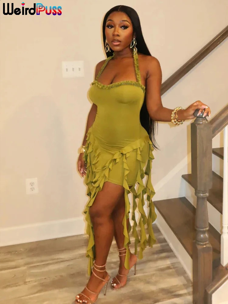 Strange cat fashion irregular tassel hem dress womens backless party summer sexy birthday split midnight club body 240913