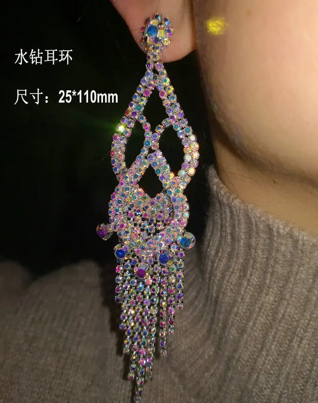 Long Chandelier Tassel Dangle Earrings Women Party Wedding Jewelry Sparkling Clear Crystal Rhinestone Dangling Earring 240914