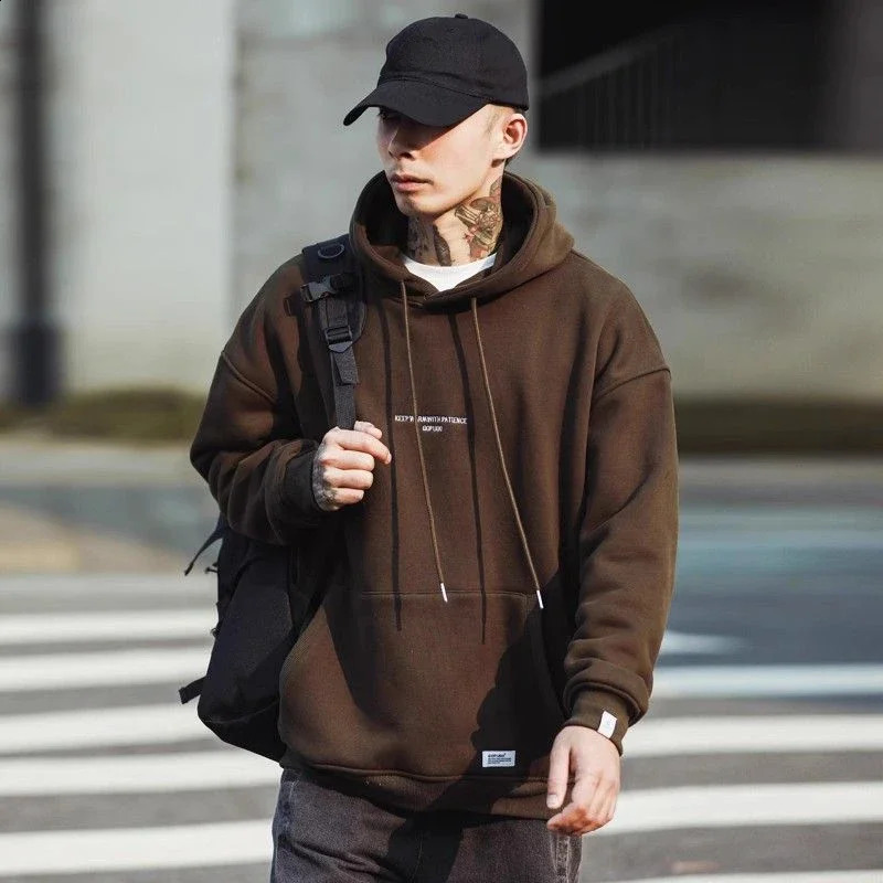 Sweatshirt for Men Hooded 90s Vintage Fleeced Male Clothes Hoodies Aesthetic S Novelty and Sweat Shirt No Simple 240906