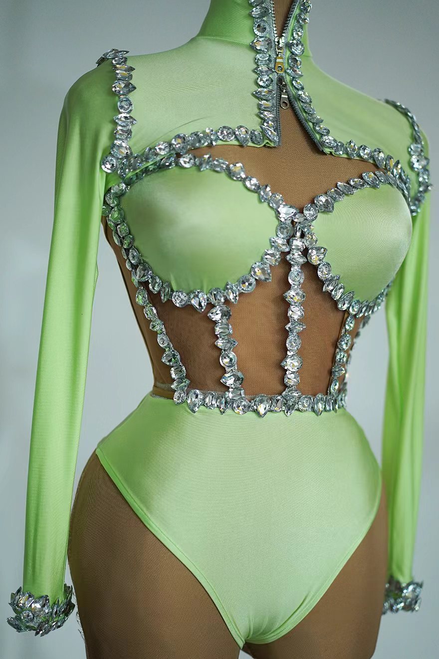 Sexy Crystal Tube Top Shorts 3 Pieces Outfit Sets Stripper Outfits Exotic Dancewear Women Party Show Stage Performance Costume