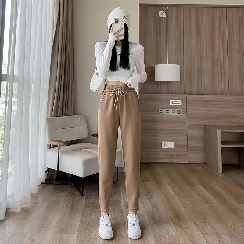 Womens autumn and winter cotton wool office womens high waisted thin sports pants clothing full matching trend harem 240913