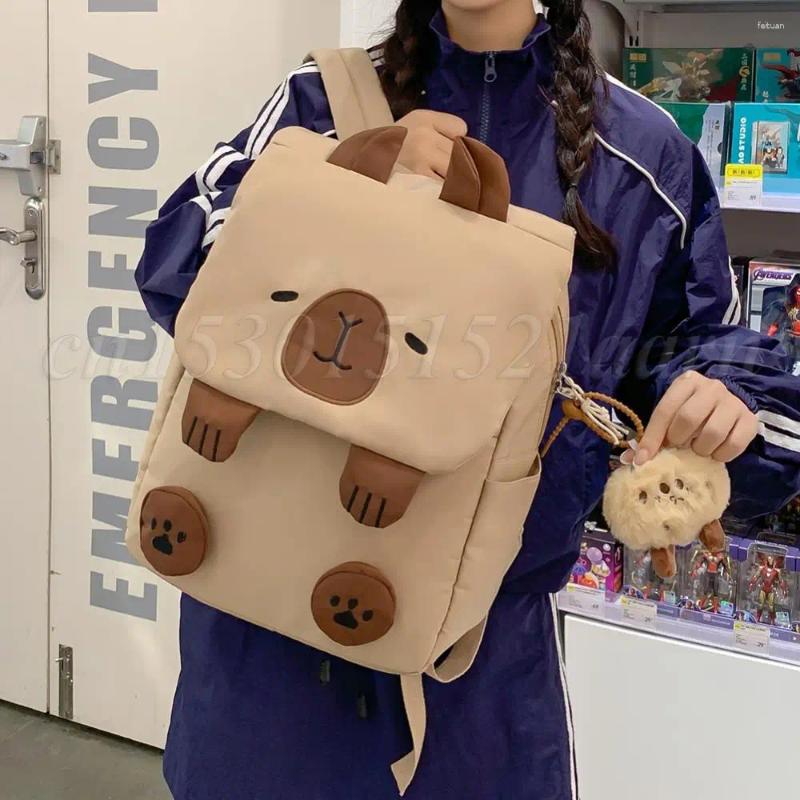 School Bags Capybara Students Large Capacity Cartoon Backpack For Girls Kawaii Teenage Daypack Adjustable Strap Bookbag Knapsack