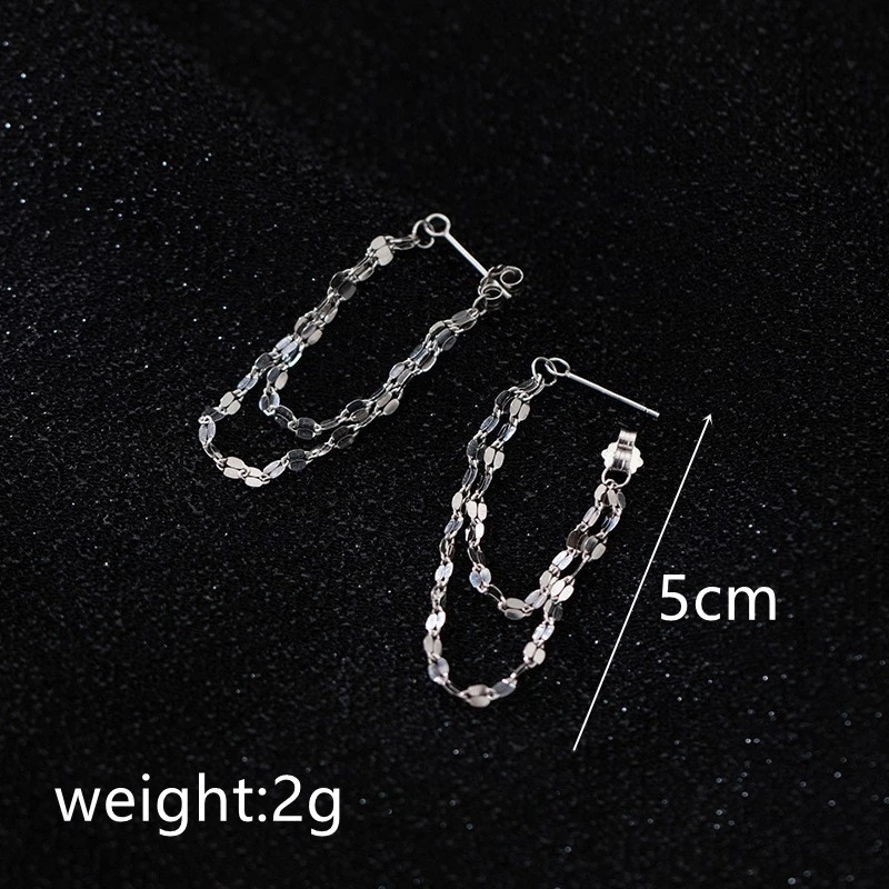Double Layers Silver Color Long Chain Tassel Pendant Earring for Women Geometry Brincos Wedding Jewelry Girl Gift 240906