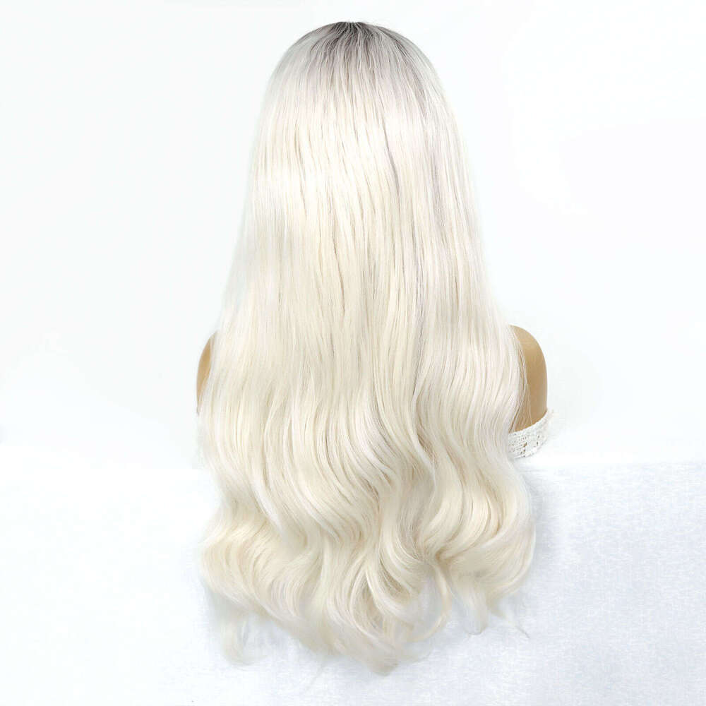 Platinum Body Wavy Lace Front Wigs Long Ash Blonde Synthetic Hair For Women Dark Roots Heat Resistant Colored Wig