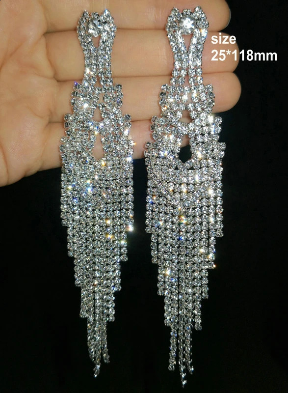 Crystal Chandelier Tassel Earrings Bohemian Rhinestone Fringe Chain Drop Dangle Earring Women Girls Valentines Day Wedding 240914