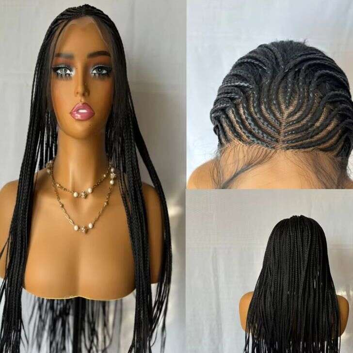 Fashion Synthetic HD Transparent Lace Front Braided Wig For Black Women Crochet Braid Braiding Hair Knotless Box Cornrow Braids Wigs