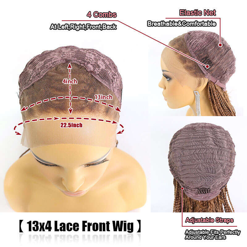 #30 Box Braided Curly Ends Knotless French Curls Braid 13X4 Synthetic Lace Front Wig Brown Braiding Hair Wigs For Women