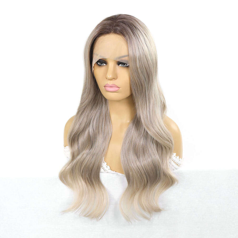Ash Blonde Synthetic Front Wigs For Women Body Wave Colored Lace Heat Resistant Dark Roots Cosplay 13X3 Glueless Wig