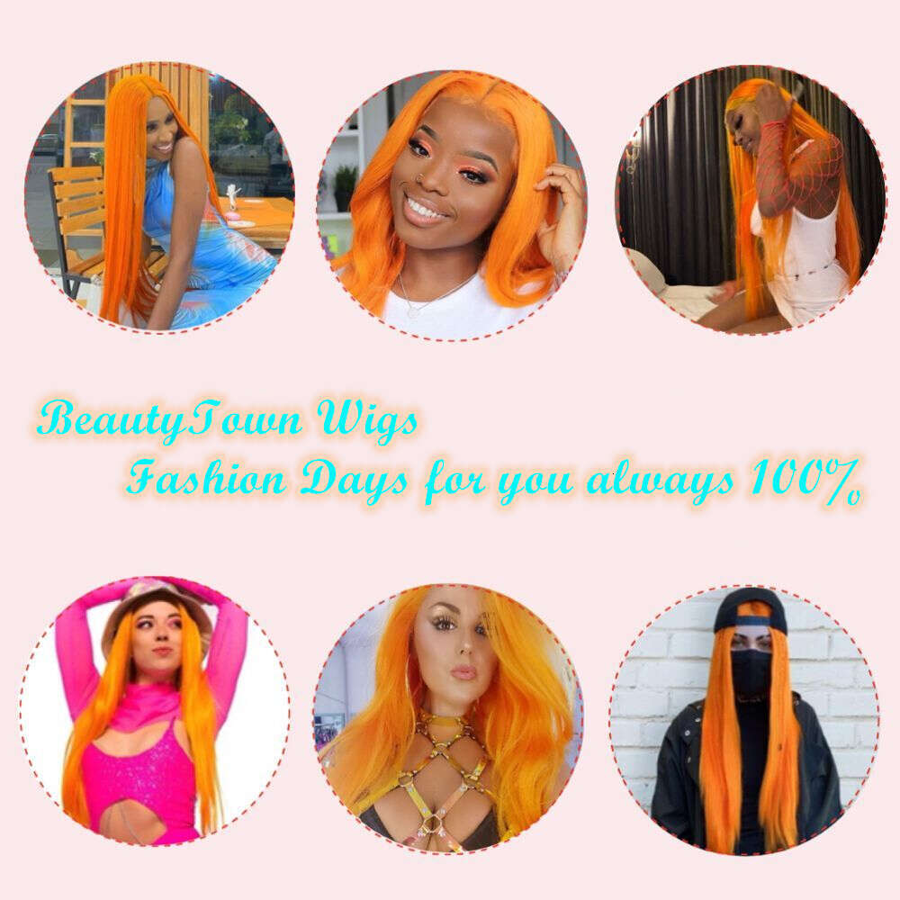 Long Straight Orange Cosplay Blogger Makeup Party Holiday Gift For Girl Synthetic T Lace Wig 2022 Beautytown
