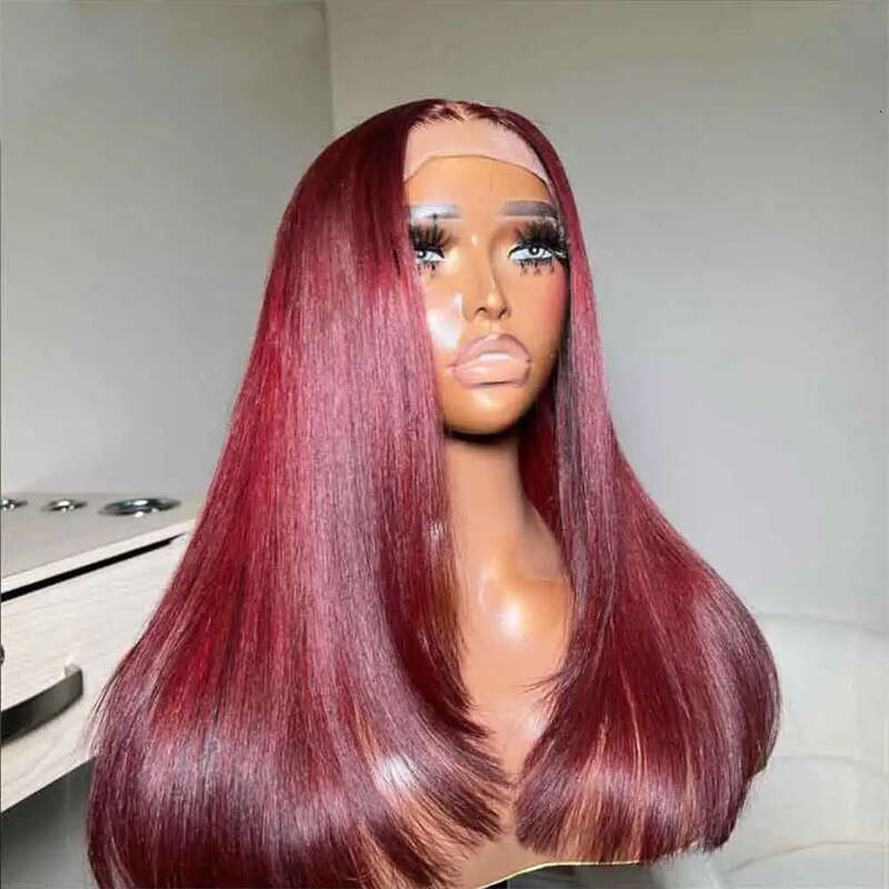 Brown Straight Front Cut Wig Glueless Layered Lace Wigs Synthetic Butterfly Haircut Natural Haire