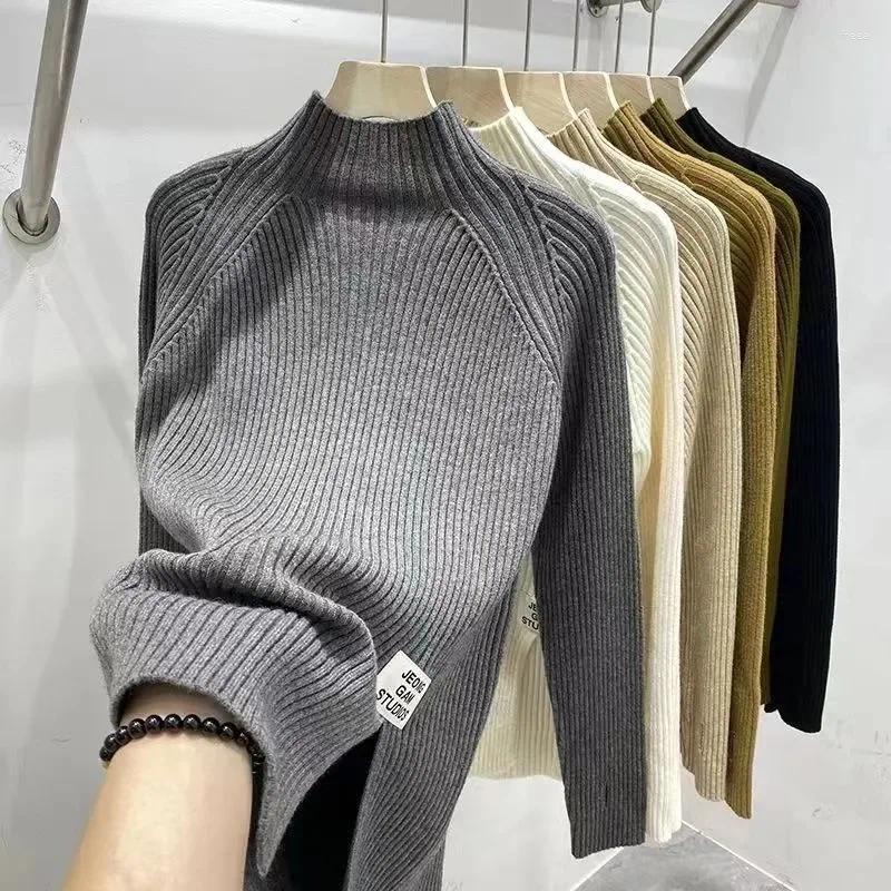 Women's Sweaters 2024 Women Solid Half High Collar Cashmere Sweater Autumn Winter Loose Plus-Size Knitted Wool Casual Bottoming Shirt
