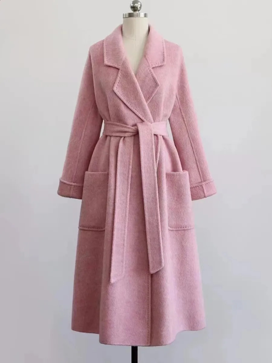 High-end Handmade Trench Coat Women Mulberry Silk Long Coat for Women Autumn Double-sided Wool Coats and Jackets Women 240911