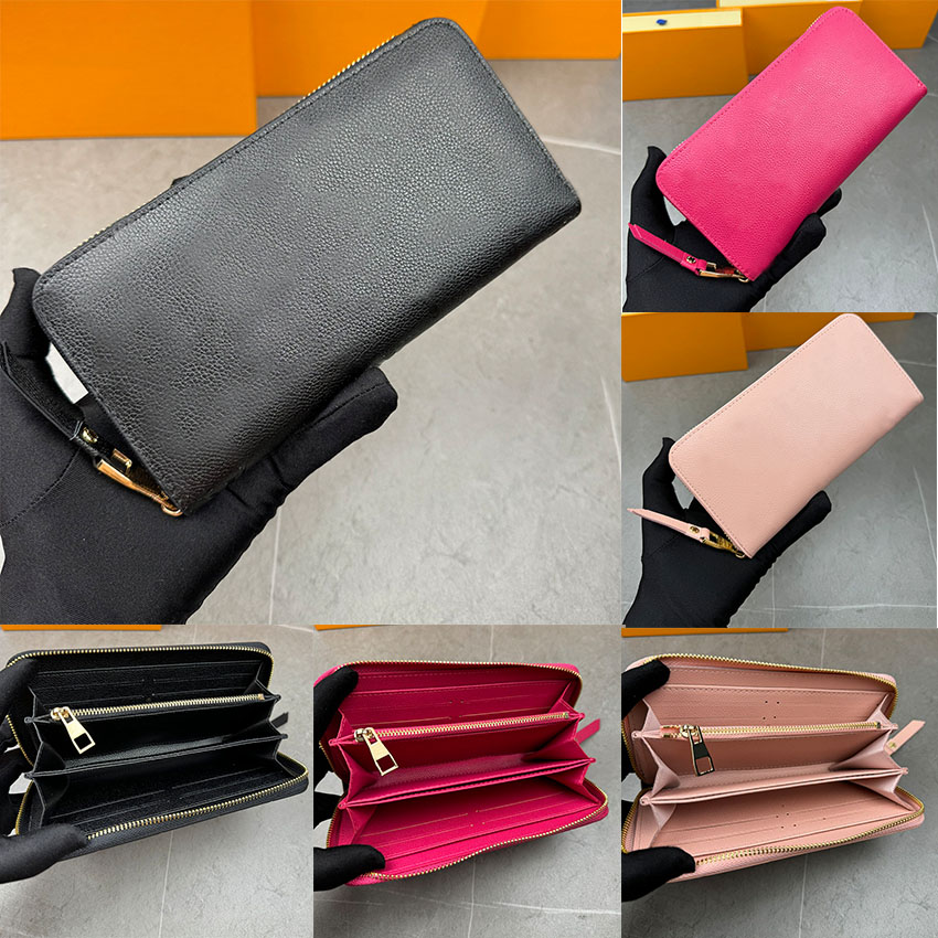 Top Designer Wallets Women Men Wallet Black Embossed Genuine Leather Wallet Single Zipper Ladies Long Purse High Quality Classic Check Flowers Wallet With Box