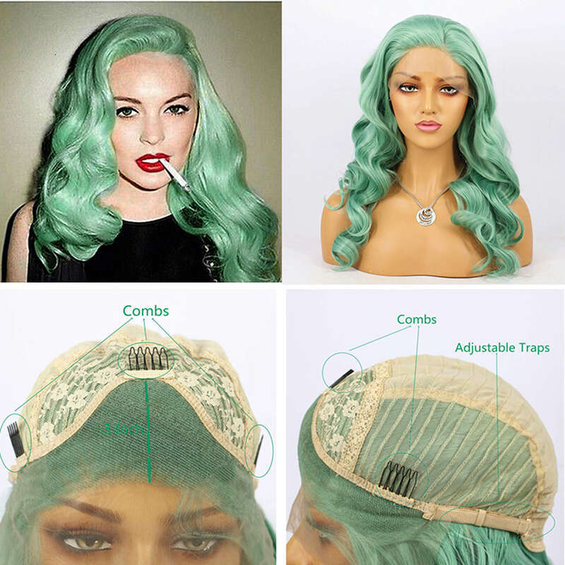 AIMEYA Mint Green Natural Haire Heat Resistant Body Wave Synthetic Lace Front Cosplay Party Wig Drag Queen
