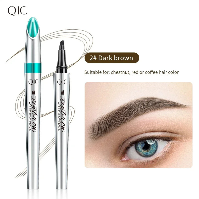 QIC Four-Jaw Ultra-Fine Liquid Eyebrow Tattoo Pencil Waterproof And Sweat-Proof Dark Brown Liquid Brow Pen Makeup Cosmetics 240914