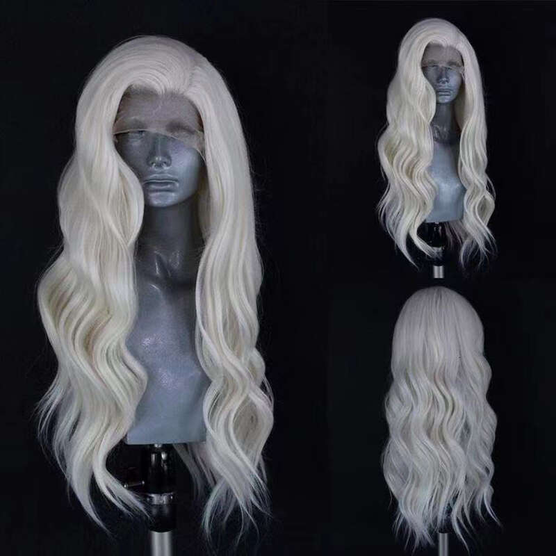 AIMEYA Platinum Blonde Front Wigs Long Body Wave Curly For Women Girls Synthetic Lace Wig Daily Use Cosplay