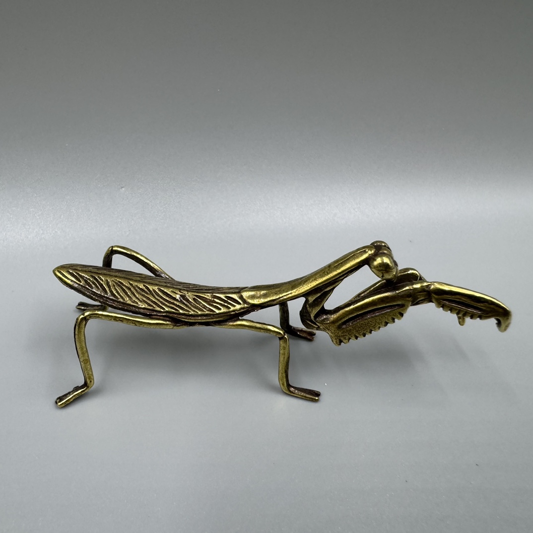 Collectible Mantis Decorative Statue Solid Copper Handwork Antique Brass Mantis Figurine Statue Animal Figurines Toys Home Desktop Decoration