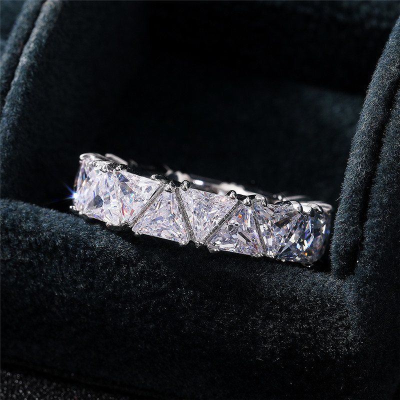 Sterg Sier Triangle Cubic Zirconia Eternity Engagement Ring: Radiant Sparkle for Special Moments