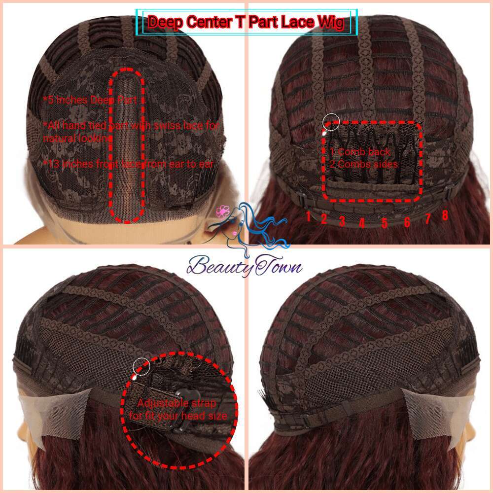 Beautytown Bury Hair Long Water Wave Lace Wig For Women Middle T Part Daily Party Synthetic Wigs Heat Resistant 24''
