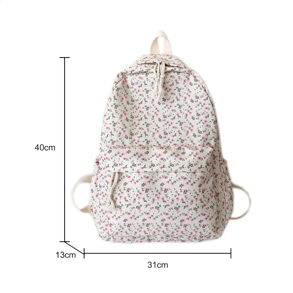Korean Student School Backpack Floral White Bags For Teenage Girls Cute Womens Book Bag Nylon Rucksack 240914