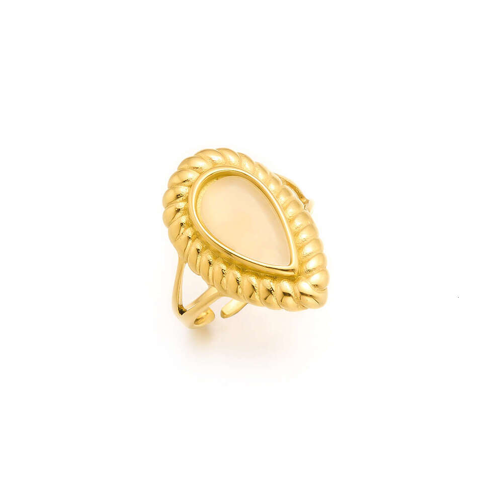 Vintage stainless steel ring for women non fading 18k gold-plated ring titanium steel fashionable and versatile cat's eye stone ring Party Gift D