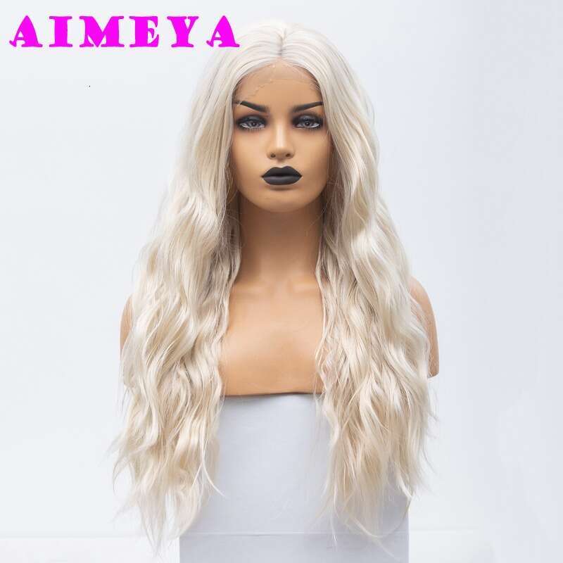 AIMEYA Platinum Blonde Loose Curly Synthetic Lace Front Natural Haire Daily Use Cosplay Wig Heat Resistant Fiber Hair