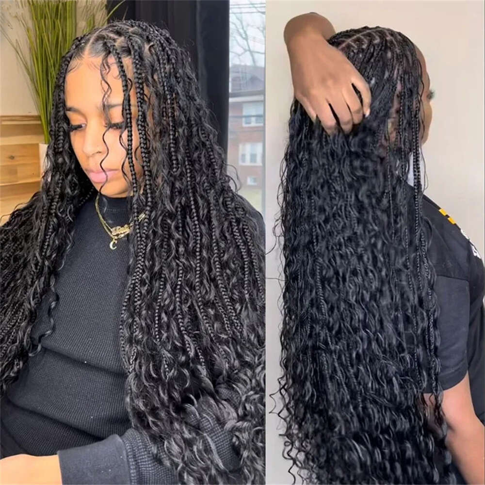 Wig Synthetic Lace Front Box Braided For Black Women 28 Inches Micro Braids Wigs With Baby Hair