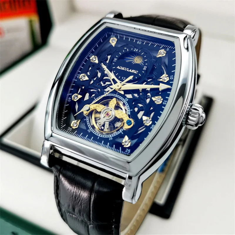 AOKULASIC Men Wristwatch Automatic Mechanical Military Sport Classic Male Clock Top Skeleton Hollow Man Watch 520 240906